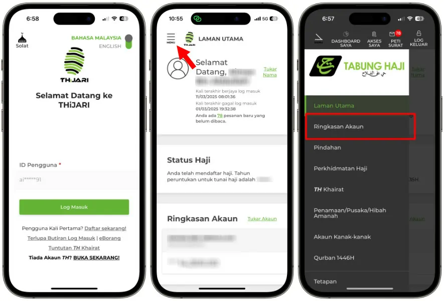 cara semak dividen tabung haji online thijari