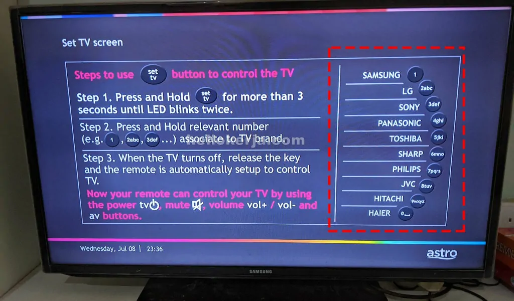 cara sambungkan remote astro dengan tv