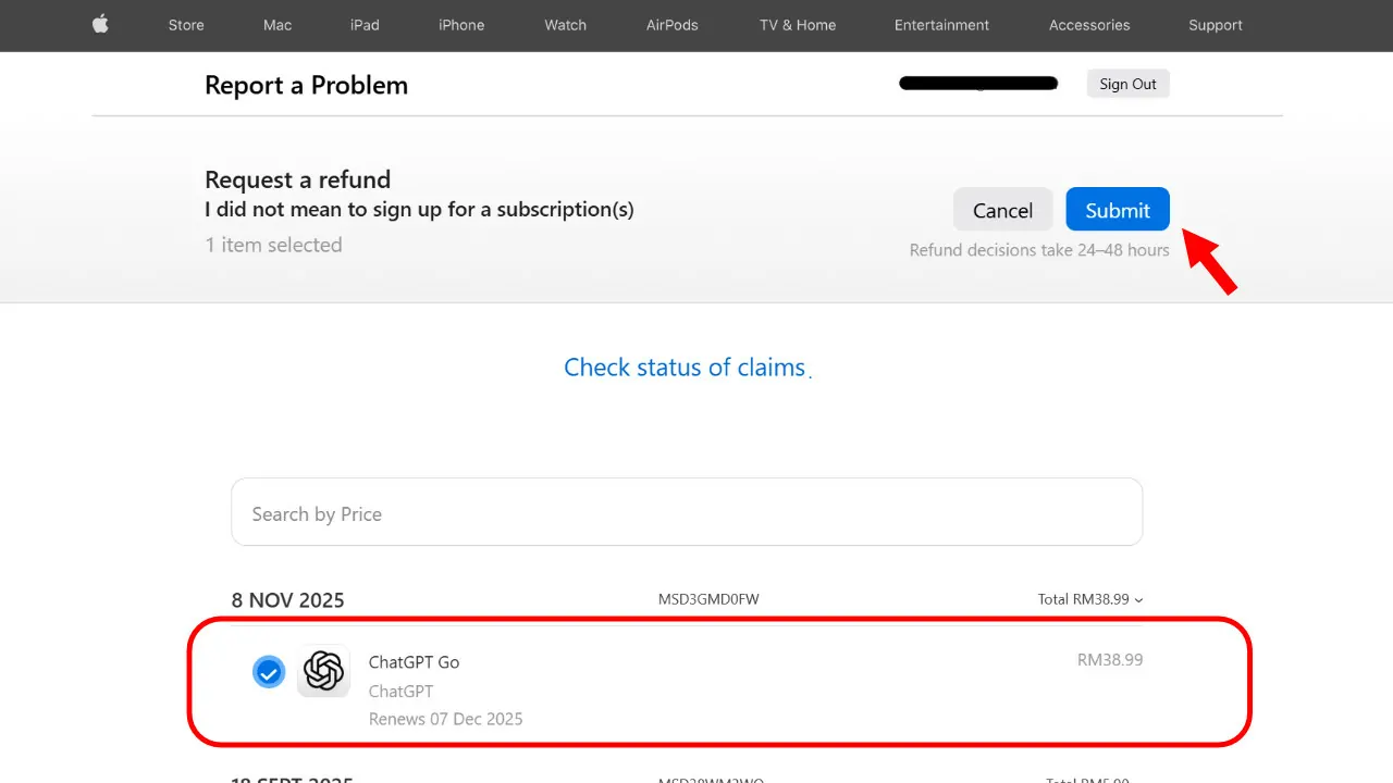 cara refund dari apple