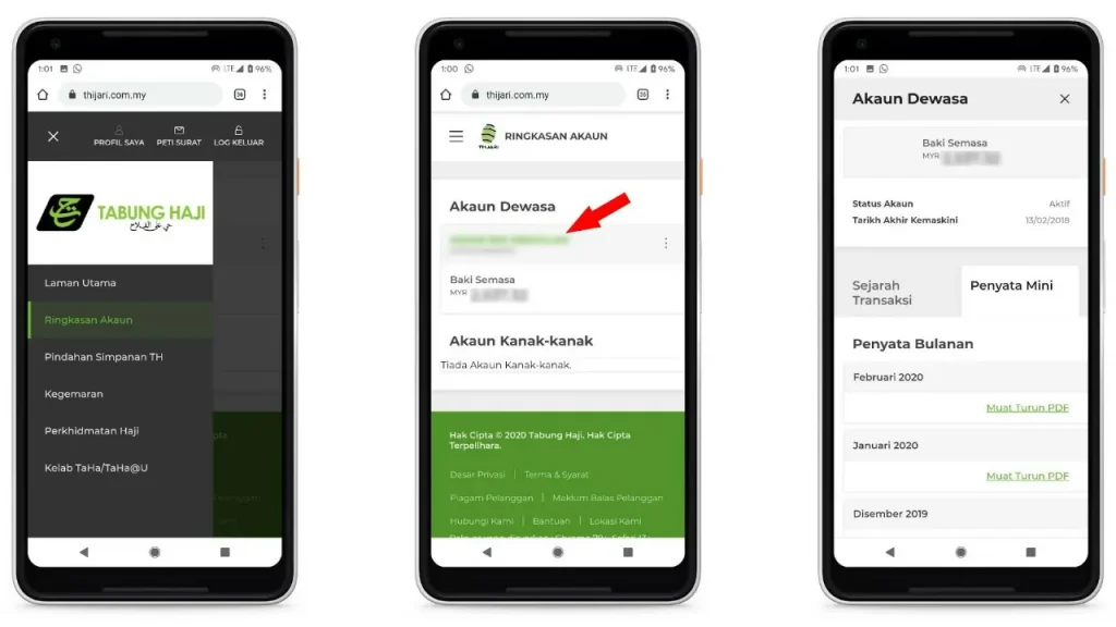 cara semak transaksi tabung haji